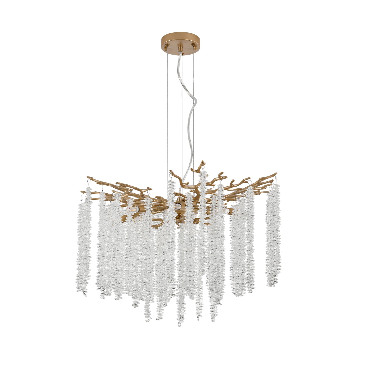 23.6-inch Modern Golden Pendant Light with Cascading Crystal Strands