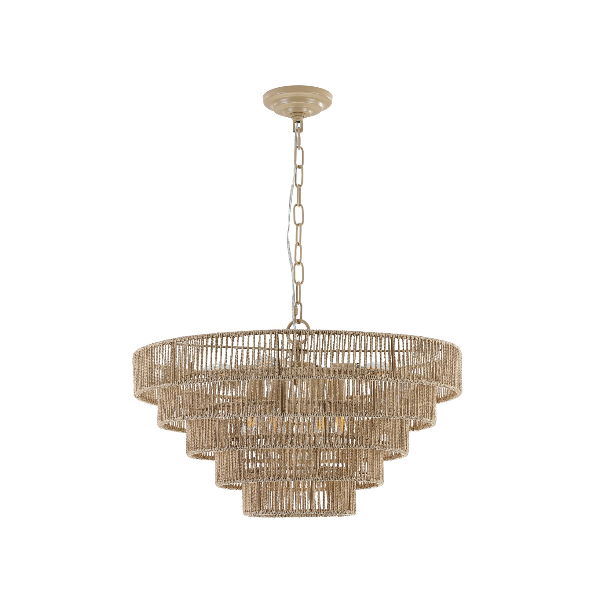 24" Woven Hemp Rope Chandelier -Boho Farmhouse Elegance