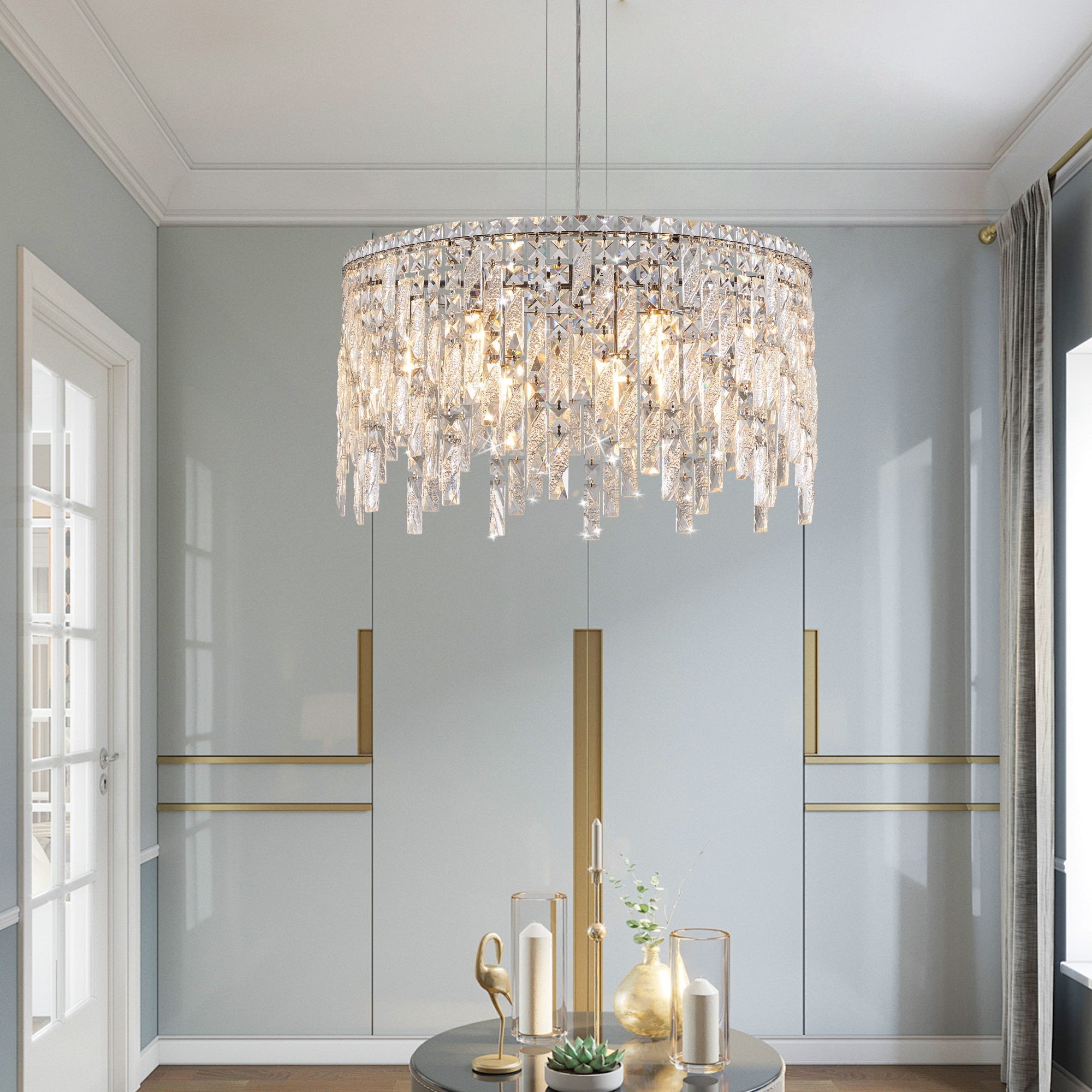 Luxurious Silver Crystal Chandelier -Timeless Elegance & Modern Glamour