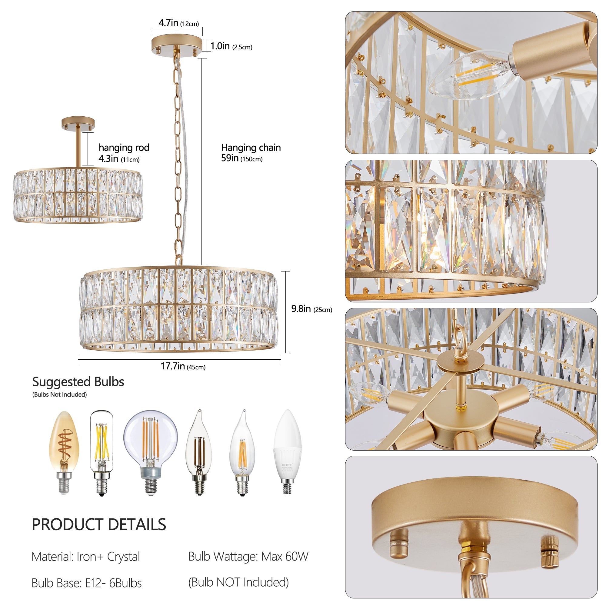 Modern Crystal Drum Chandelier -Timeless Elegance & Radiant Glow