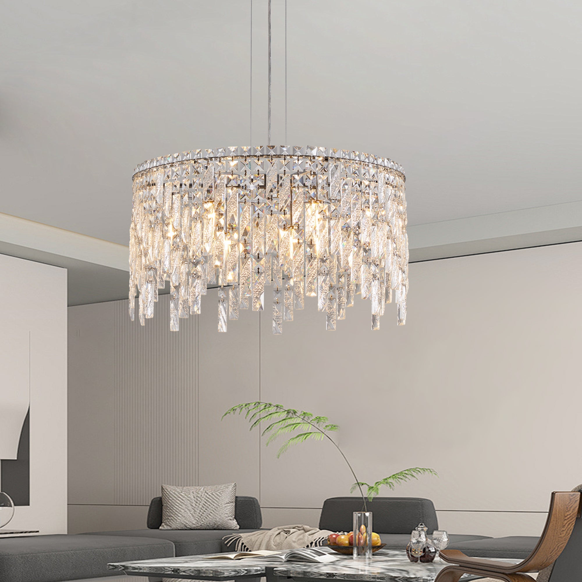 Luxurious Silver Crystal Chandelier -Timeless Elegance & Modern Glamour