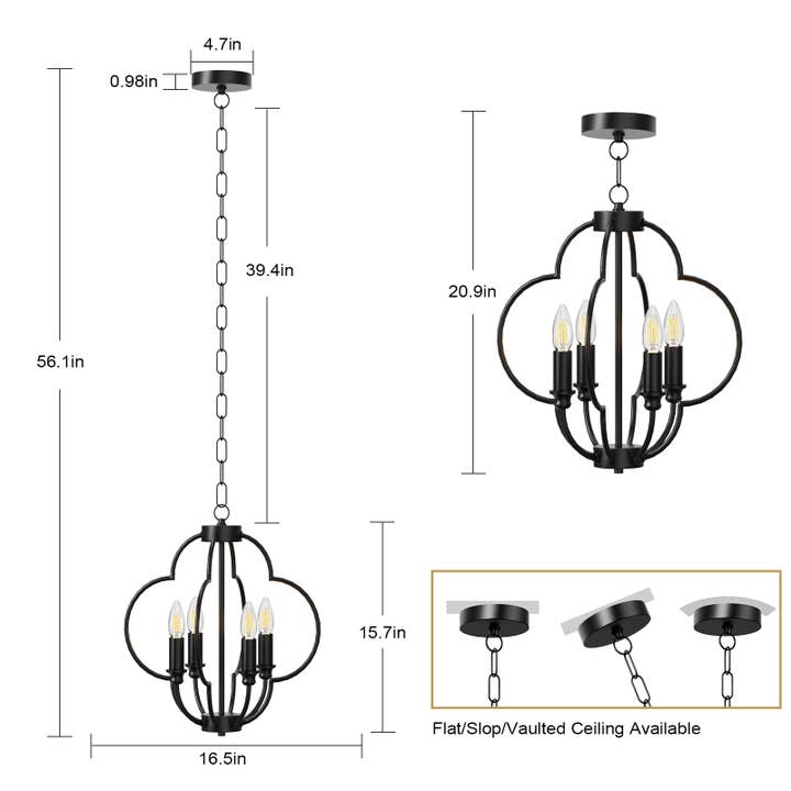 Black Farmhouse Pendant Light with Adjustable Hanging Chain
