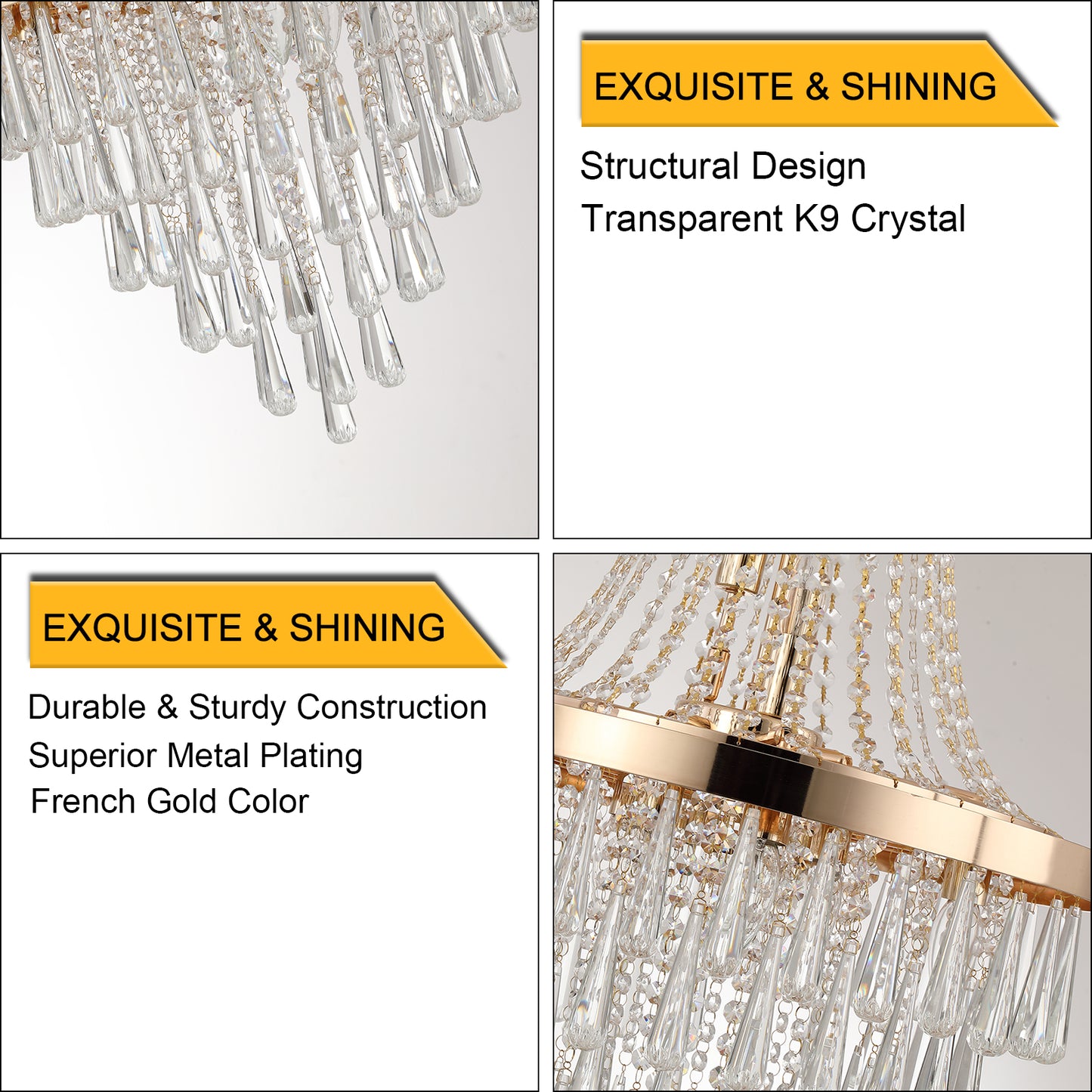 Gold Crystal Chandelier -Large Contemporary Luxury Ceiling Fixture