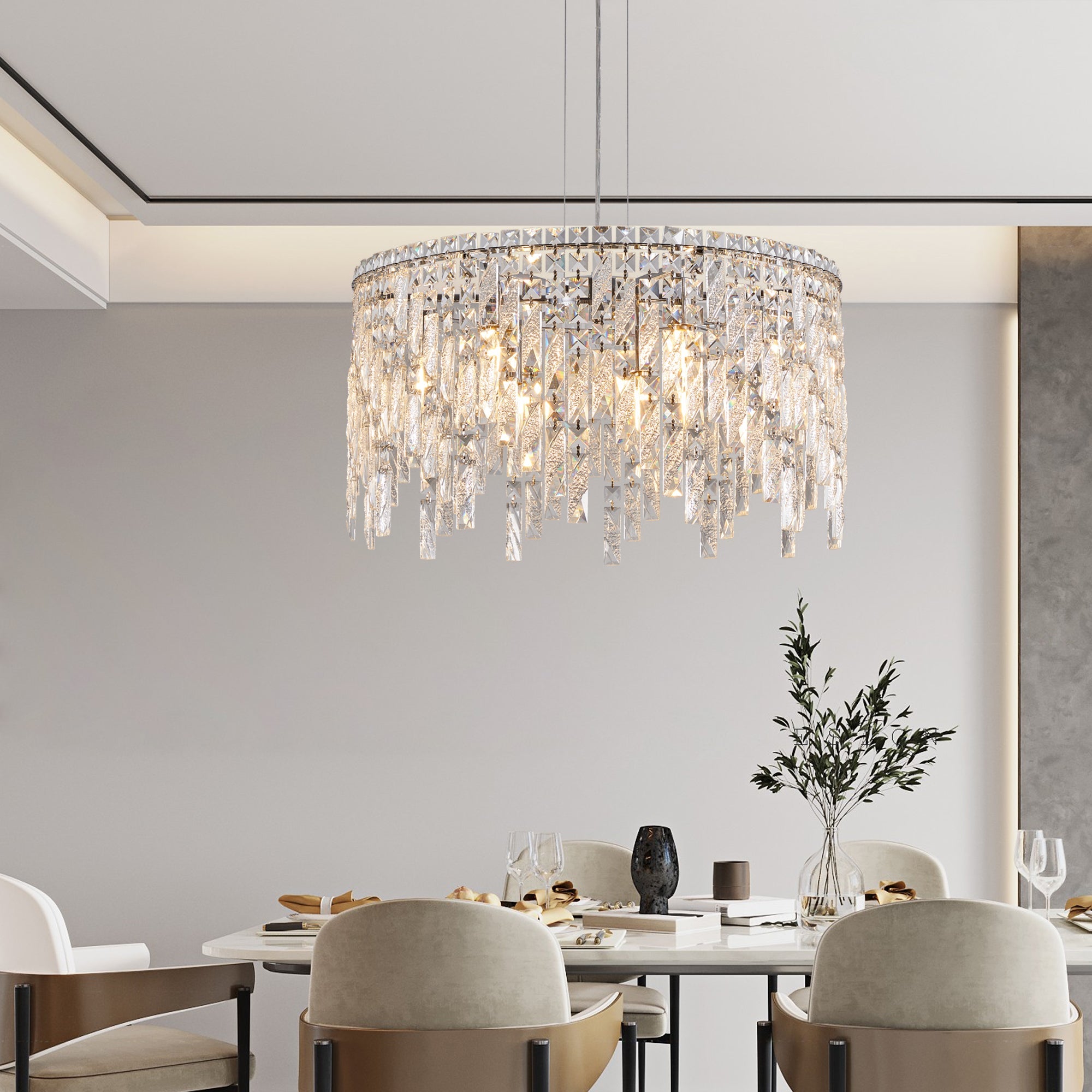 Luxurious Silver Crystal Chandelier -Timeless Elegance & Modern Glamour