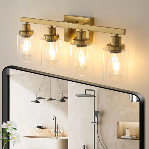 Golden Vanity Light with Clear Glass Shades (No Bulbs)