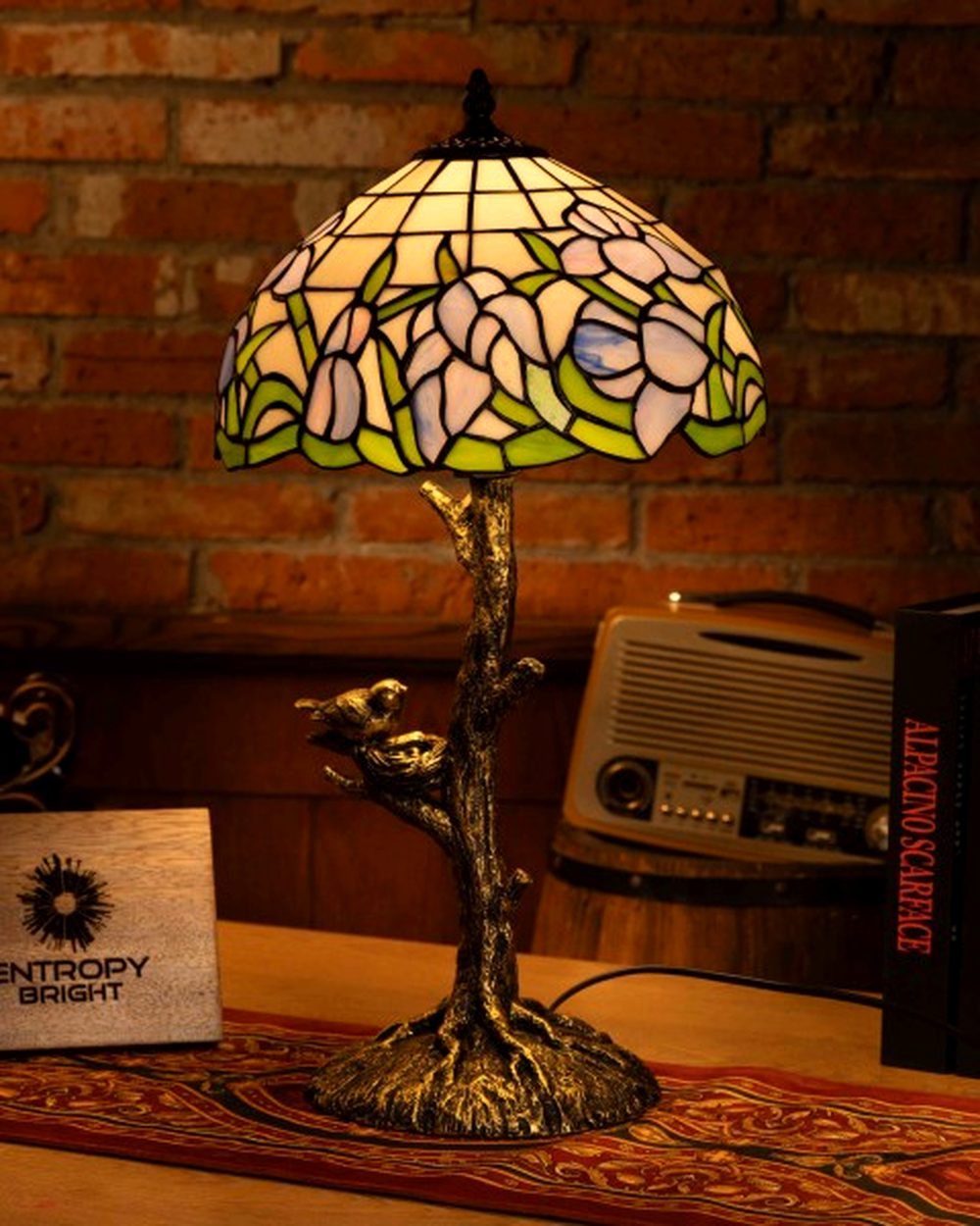 TIFFANY LAMPS — amber panel pendant, lit