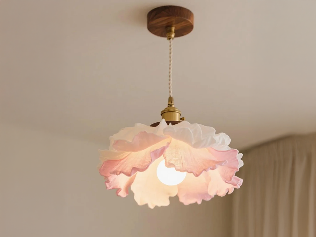 Romantic Fabric Pendant Light with Floral Silhouette