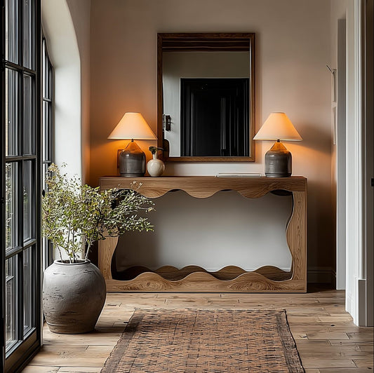 Symmetry & Softness: Paired Lamps in a Modern Rustic Entry