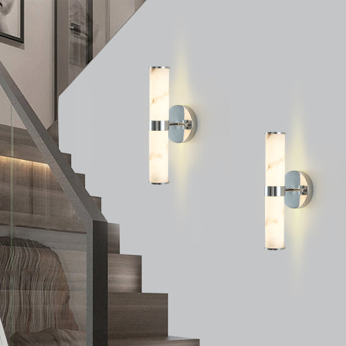 Modern Marble-Effect Wall Sconces – Set of 2