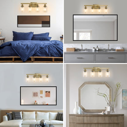 Golden  Vanity Light with Clear Glass Shades (No Bulbs)