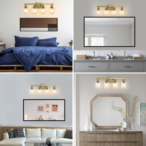 Golden  Vanity Light with Clear Glass Shades (No Bulbs)