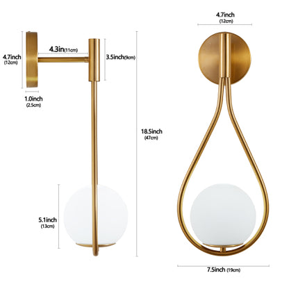 Modern Golden Wall Sconces – Set of 2 Mid-Century Opal Globe Lights