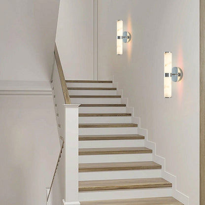 Modern Marble-Effect Wall Sconces – Set of 2
