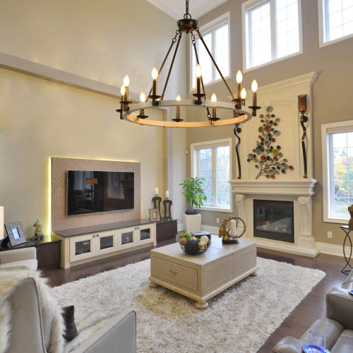 32" Rustic Farmhouse 10-Light Candle Chandelier (No Bulbs)