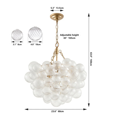 Gold Pendant Light Chandelier with Threaded Clear Glass Globe Shade
