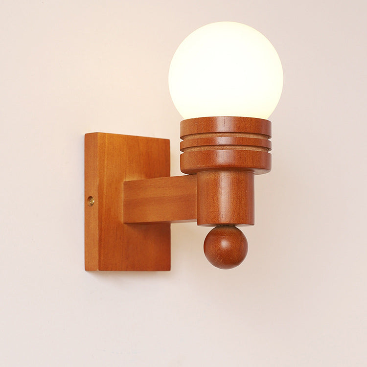 Vintage Wood Beam Glass Ball Wall Sconce – Elegant and Classic Lighting