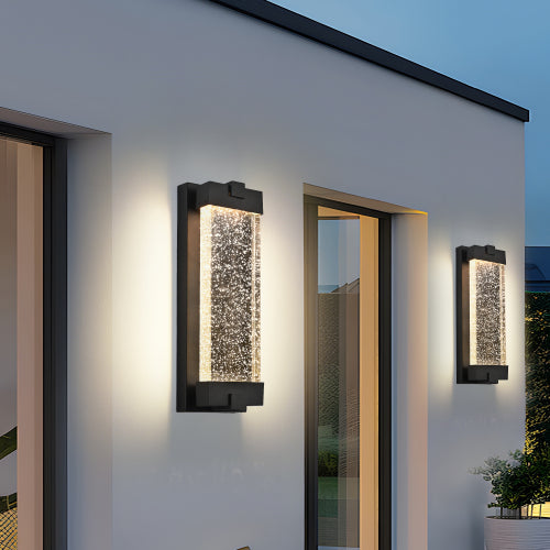 19" Black Aluminum Outdoor Wall Light -Elegant Bubble Crystal Glow