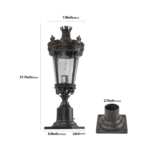 22"(H) Vintage Crown Outdoor Post Lantern (One piece&No bulb)