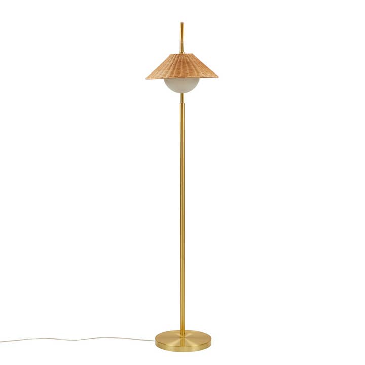 Rattan Weave Shade Floor Lamp, Gold/Natural