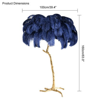 Lámpara de pie con forma de palmera y plumas