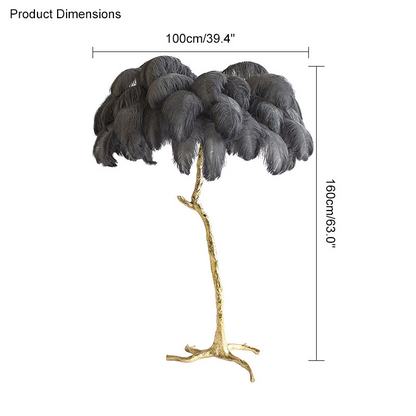 Lámpara de pie con forma de palmera y plumas