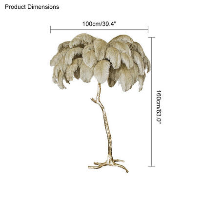 Lámpara de pie con forma de palmera y plumas