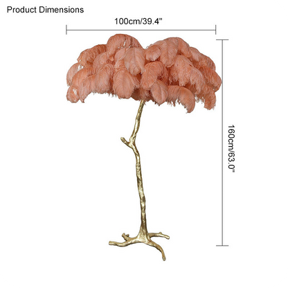 Lámpara de pie con forma de palmera y plumas