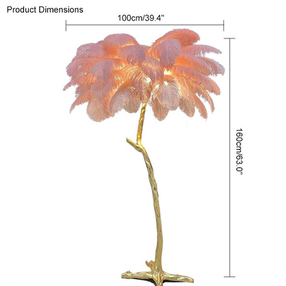 Lámpara de pie con forma de palmera y plumas