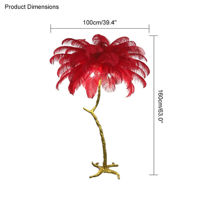 Lámpara de pie con forma de palmera y plumas