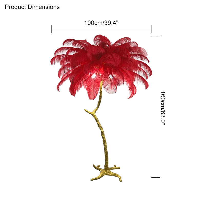 Lámpara de pie con forma de palmera y plumas