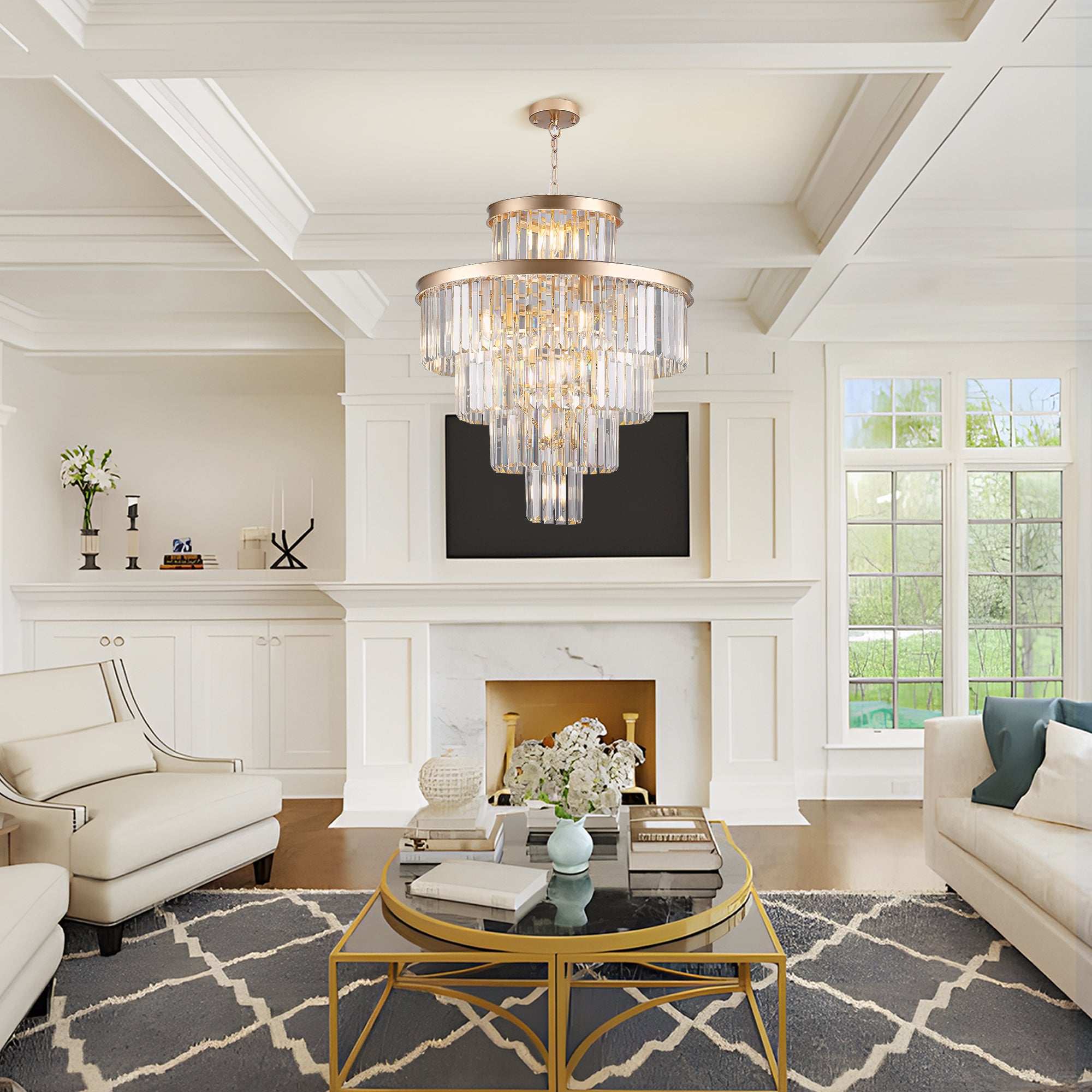 Golden Luxury Crystal Chandelier – Modern Ceiling Light Fixture