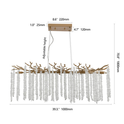 39.4-inch Modern Golden Pendant Light with Cascading Crystal Strands