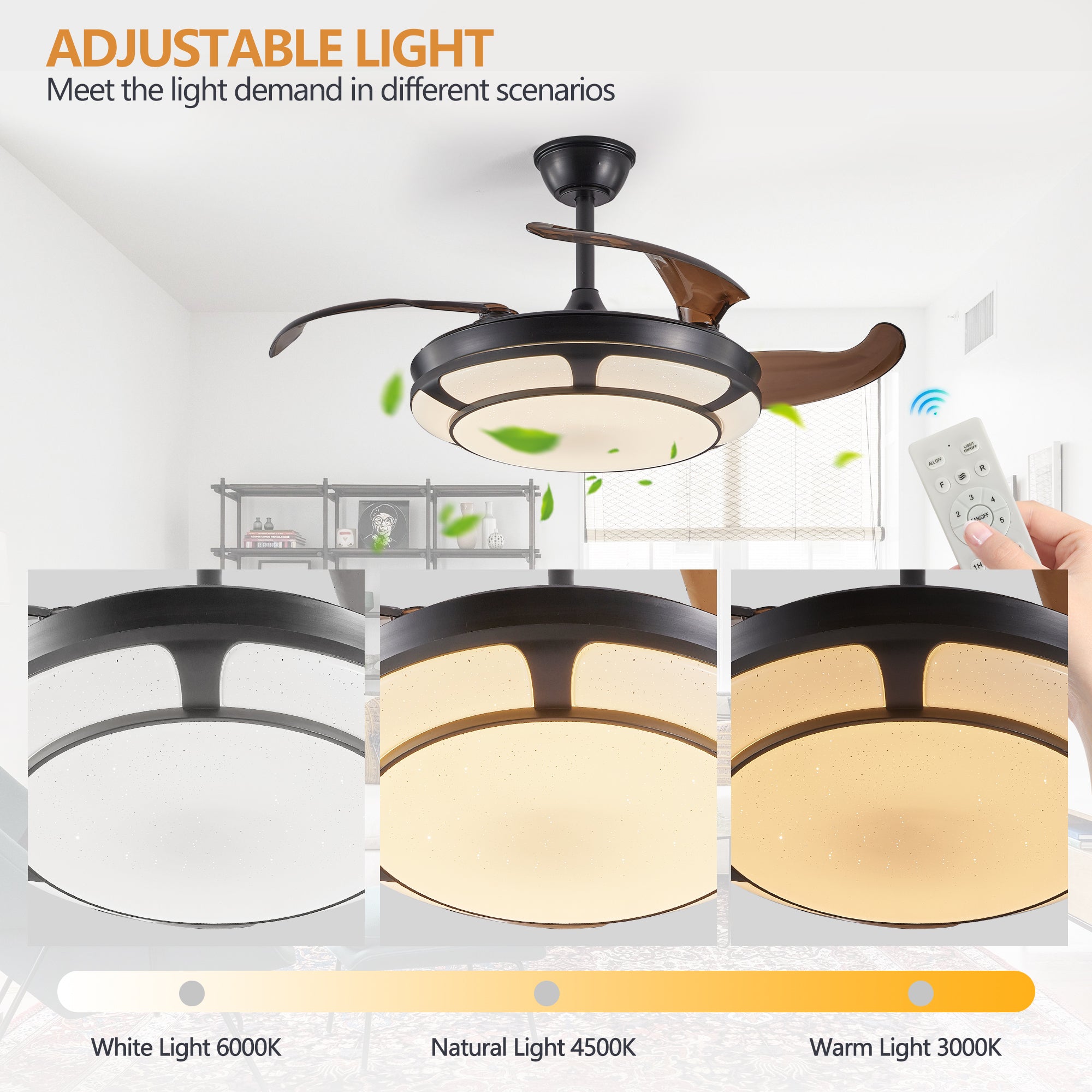 18" Retractable Ceiling Fan with LED Light – Smart, Silent &amp; Stylish