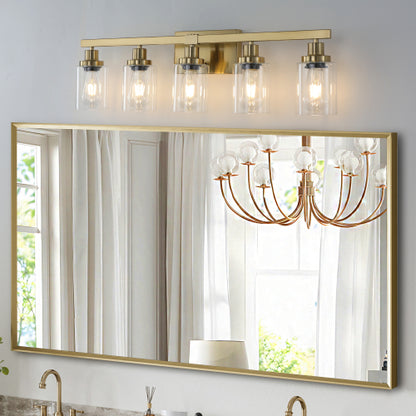 Golden  Vanity Light with Clear Glass Shades (No Bulbs)