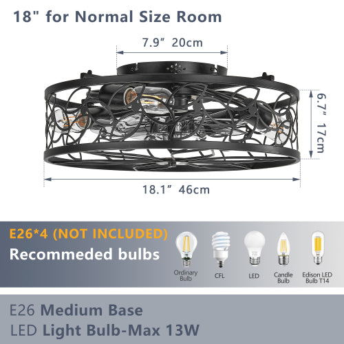 18-inch  Vintage Caged Ceiling Fan Light (Bulb Not Included)