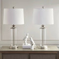 [Set of 2] Clear Glass Base Table Lamp, Silver
