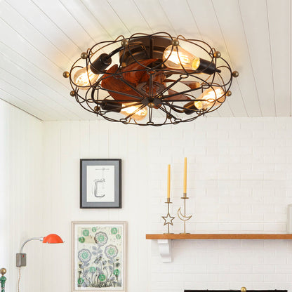 Low-Profile Caged Ceiling Fan with Light