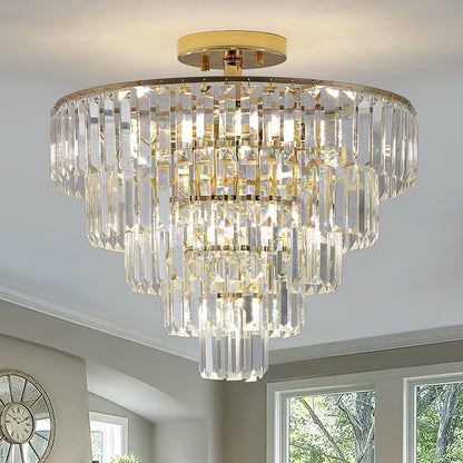 Lustres en cristal doré, luminaire de lustre semi-encastré rond à 5 niveaux