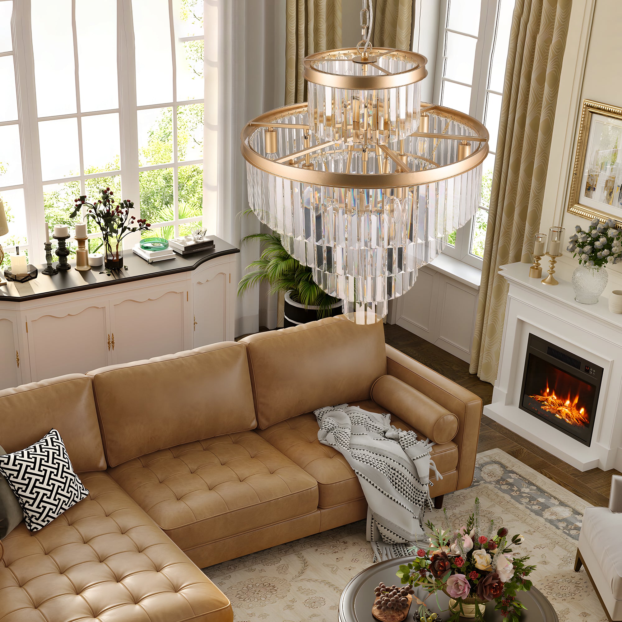 Golden Luxury Crystal Chandelier – Modern Ceiling Light Fixture