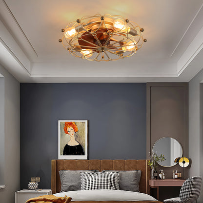 Low-Profile Caged Ceiling Fan with Light