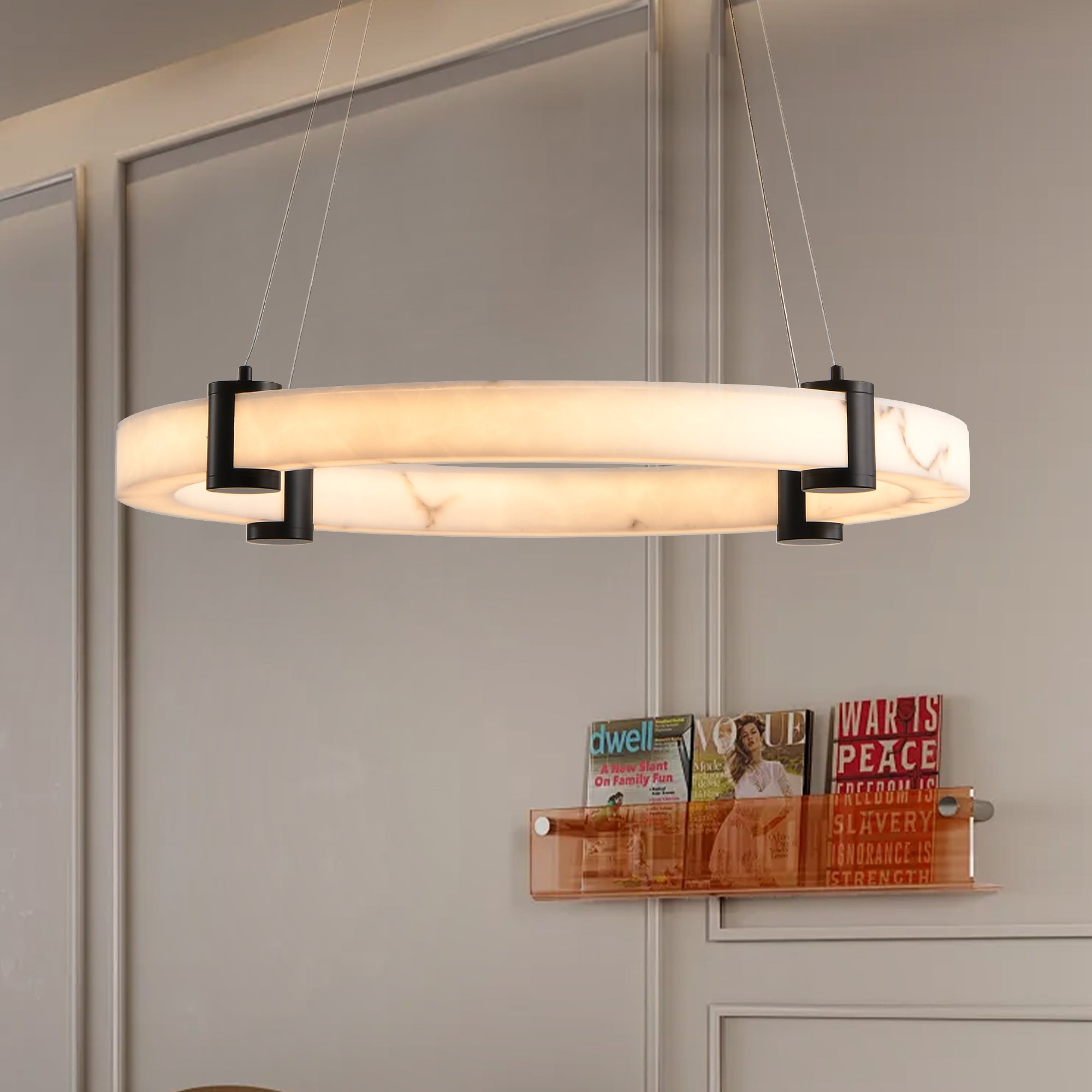 Suspension LED moderne, anneau en résine avec finition imitation marbre 
