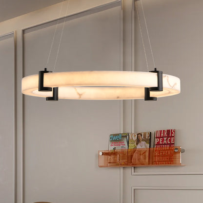 Suspension LED moderne, anneau en résine avec finition imitation marbre 