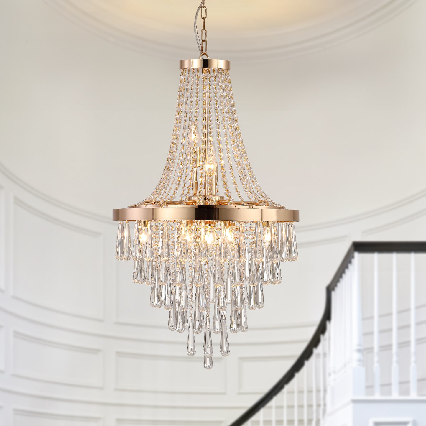 Gold Crystal Chandelier -Large Contemporary Luxury Ceiling Fixture