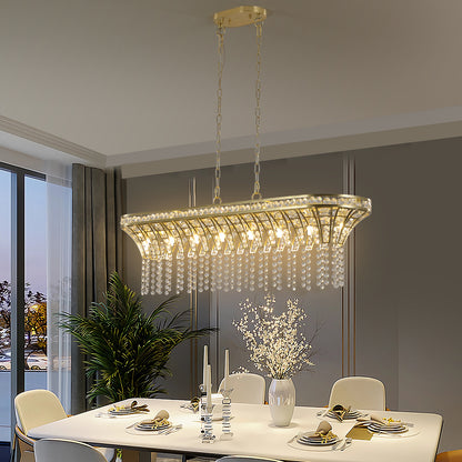 Lustre de plafond ovale en cristal pour îlot de cuisine moderne couleur champagne doré 