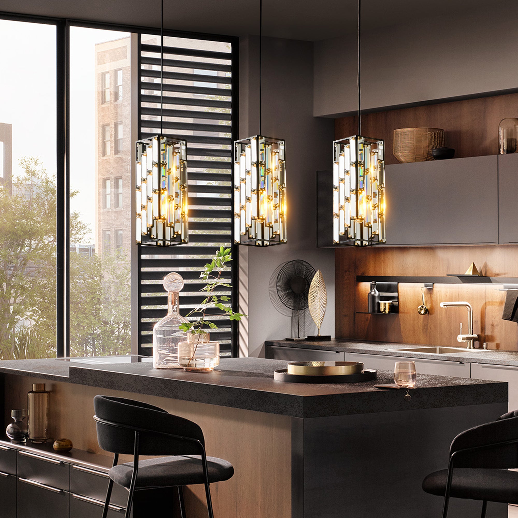 Modern Crystal Pendant Lights – Set of 3 Adjustable Ceiling Fixtures
