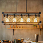32" Walnut Industrial Farmhouse Rectangle Pendant Light, 5-Light Chandelier (No Bulbs)
