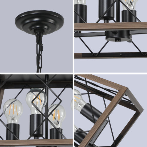16" Industrial 4-Light Pendant Chandelier – Modern Farmhouse Elegance