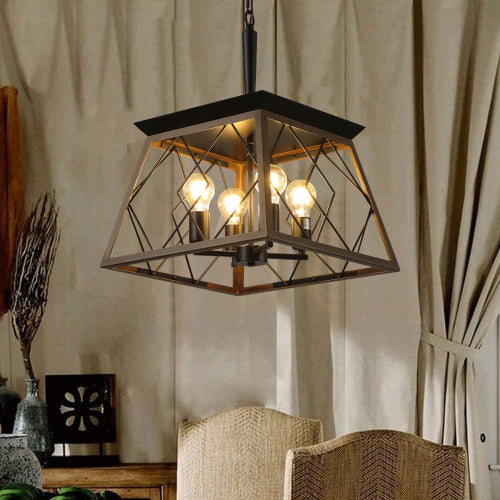 16" Industrial 4-Light Pendant Chandelier – Modern Farmhouse Elegance