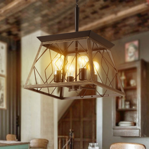 16" Industrial 4-Light Pendant Chandelier – Modern Farmhouse Elegance