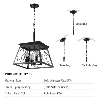 16" Industrial 4-Light Pendant Chandelier – Modern Farmhouse Elegance